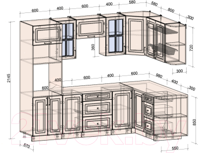 Готовая кухня Интерлиния Мила Шато 1.68x2.6 ВТ правая