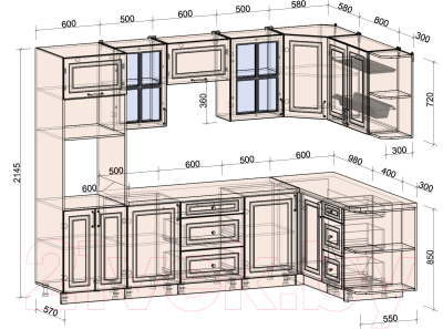 Готовая кухня Интерлиния Мила Шато 1.68x2.8 ВТ правая