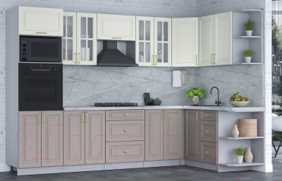 Кухонный гарнитур Интерлиния Мила Шато 1.68x3.0 ВТ правая (белый/луна/серый каспий)