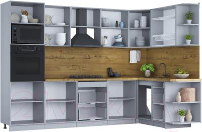 Кухонный гарнитур Интерлиния Мила Шато 1.68x3.0 ВТ правая (луна/луна/бискайская сосна)