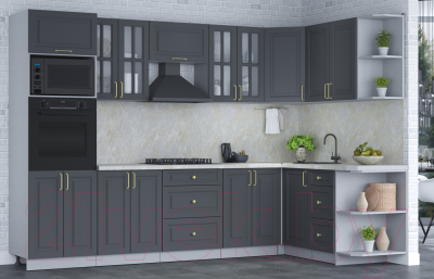 Кухонный гарнитур Интерлиния Мила Шато 1.68x3.0 ВТ правая (пепел/пепел/опал светлый)