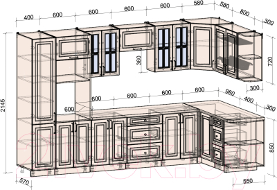 Готовая кухня Интерлиния Мила Шато 1.68x3.4 ВТ правая