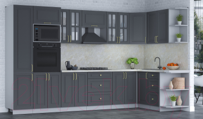 Готовая кухня Интерлиния Мила Шато 1.68x3.4 ВТ правая