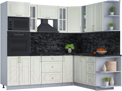 Кухонный гарнитур Интерлиния Мила Шато 1.88x2.4 ВТ правая (белый/белый/кастилло темный) - фото