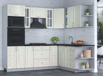 Кухонный гарнитур Интерлиния Мила Шато 1.88x2.4 ВТ правая (белый/белый/кастилло темный)