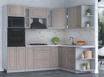 Кухонный гарнитур Интерлиния Мила Шато 1.88x2.4 ВТ правая (луна/луна/бискайская сосна)