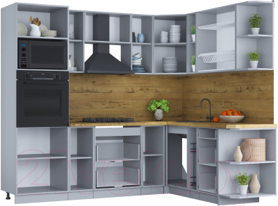 Кухонный гарнитур Интерлиния Мила Шато 1.88x2.4 ВТ правая (белый/мята/бискайская сосна)