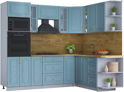 Кухонный гарнитур Интерлиния Мила Шато 1.88x2.4 ВТ правая (океан/океан/дуб бунратти) - фото