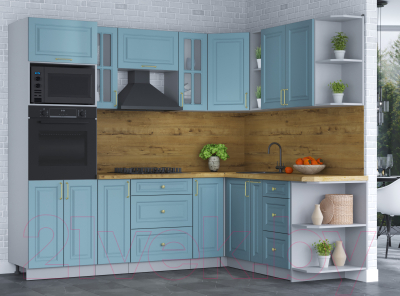 Кухонный гарнитур Интерлиния Мила Шато 1.88x2.4 ВТ правая (океан/океан/дуб бунратти)