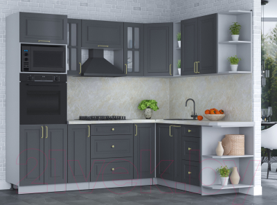 Кухонный гарнитур Интерлиния Мила Шато 1.88x2.4 ВТ правая (пепел/пепел/опал светлый)