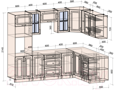 Готовая кухня Интерлиния Мила Шато 1.88x2.6 ВТ правая