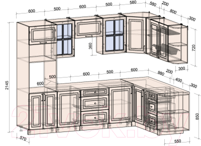 Готовая кухня Интерлиния Мила Шато 1.88x2.8 ВТ правая