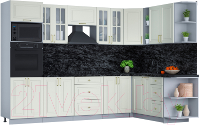 Кухонный гарнитур Интерлиния Мила Шато 1.88x3.0 ВТ правая (белый/белый/кастилло темный) - фото