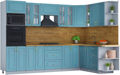 Кухонный гарнитур Интерлиния Мила Шато 1.88x3.0 ВТ правая (океан/океан/дуб бунратти) - фото