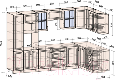 Готовая кухня Интерлиния Мила Шато 1.88x3.2 ВТ правая