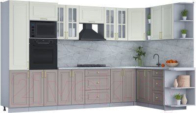 Готовая кухня Интерлиния Мила Шато 1.88x3.4 ВТ правая - фото