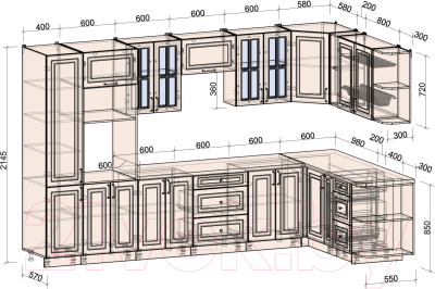 Готовая кухня Интерлиния Мила Шато 1.88x3.4 ВТ правая