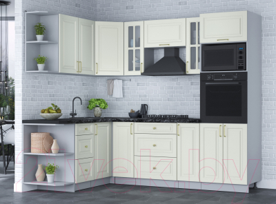 Кухонный гарнитур Интерлиния Мила Шато 1.68x2.4 ВТ левая (белый/белый/кастилло темный)