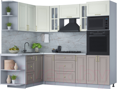 Кухонный гарнитур Интерлиния Мила Шато 1.68x2.4 ВТ левая (белый/луна/серый каспий) - фото