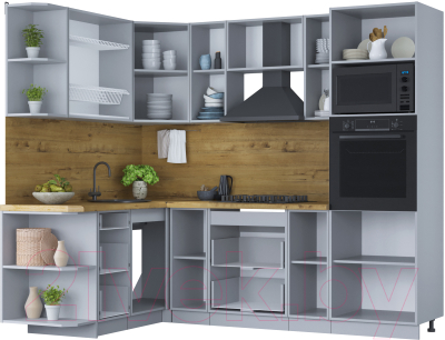 Кухонный гарнитур Интерлиния Мила Шато 1.68x2.4 ВТ левая (белый/мята/бискайская сосна)