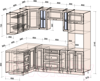 Кухонный гарнитур Интерлиния Мила Шато 1.68x2.4 ВТ левая (белый/мята/бискайская сосна)