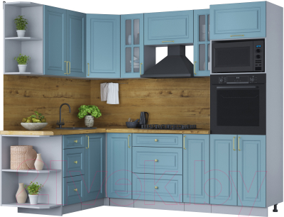 Кухонный гарнитур Интерлиния Мила Шато 1.68x2.4 ВТ левая (океан/океан/дуб бунратти) - фото