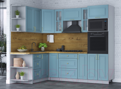 Кухонный гарнитур Интерлиния Мила Шато 1.68x2.4 ВТ левая (океан/океан/дуб бунратти)