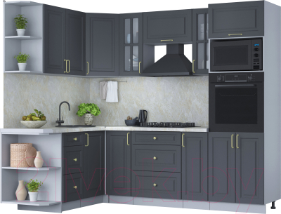 Кухонный гарнитур Интерлиния Мила Шато 1.68x2.4 ВТ левая (пепел/пепел/опал светлый) - фото