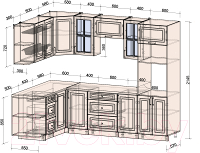 Готовая кухня Интерлиния Мила Шато 1.68x2.6 ВТ левая