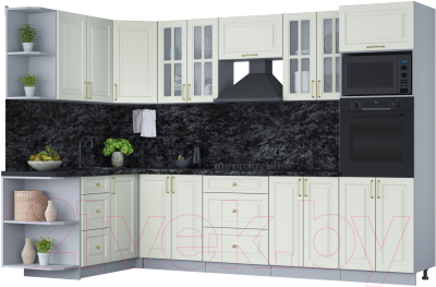 Кухонный гарнитур Интерлиния Мила Шато 1.68x3.0 ВТ левая (белый/белый/кастилло темный) - фото