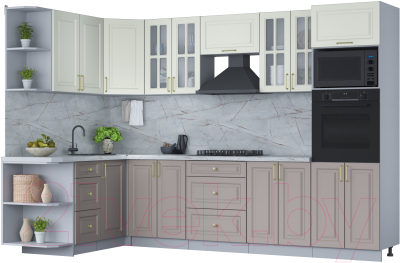 Кухонный гарнитур Интерлиния Мила Шато 1.68x3.0 ВТ левая (белый/луна/серый каспий) - фото