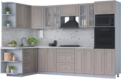 Кухонный гарнитур Интерлиния Мила Шато 1.68x3.0 ВТ левая (луна/луна/бискайская сосна) - фото