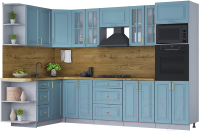 Кухонный гарнитур Интерлиния Мила Шато 1.68x3.0 ВТ левая (океан/океан/дуб бунратти) - фото