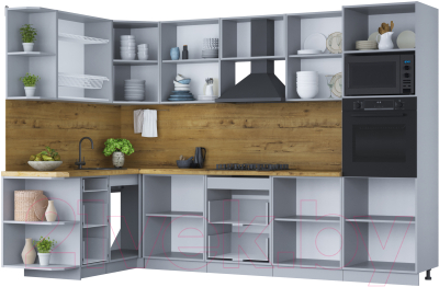 Кухонный гарнитур Интерлиния Мила Шато 1.68x3.0 ВТ левая (океан/океан/дуб бунратти)