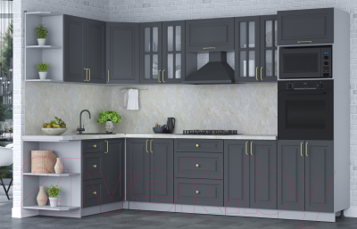 Кухонный гарнитур Интерлиния Мила Шато 1.68x3.0 ВТ левая (пепел/пепел/опал светлый)