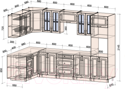 Кухонный гарнитур Интерлиния Мила Шато 1.68x3.0 ВТ левая (пепел/пепел/опал светлый)