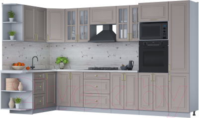 Готовая кухня Интерлиния Мила Шато 1.68x3.4 ВТ левая - фото