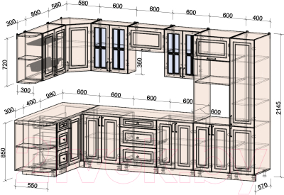 Готовая кухня Интерлиния Мила Шато 1.68x3.4 ВТ левая