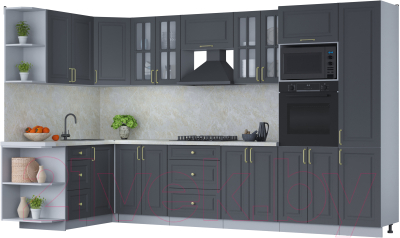 Готовая кухня Интерлиния Мила Шато 1.68x3.4 ВТ левая - фото