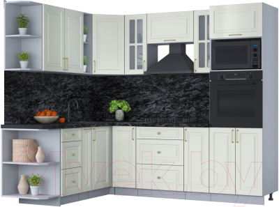 Кухонный гарнитур Интерлиния Мила Шато 1.88x2.4 ВТ левая (белый/белый/кастилло темный) - фото