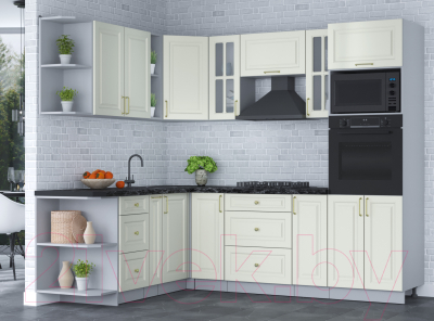 Кухонный гарнитур Интерлиния Мила Шато 1.88x2.4 ВТ левая (белый/белый/кастилло темный)