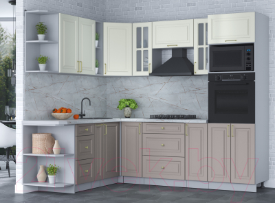 Кухонный гарнитур Интерлиния Мила Шато 1.88x2.4 ВТ левая (белый/луна/серый каспий)