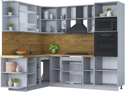 Кухонный гарнитур Интерлиния Мила Шато 1.88x2.4 ВТ левая (луна/луна/бискайская сосна)