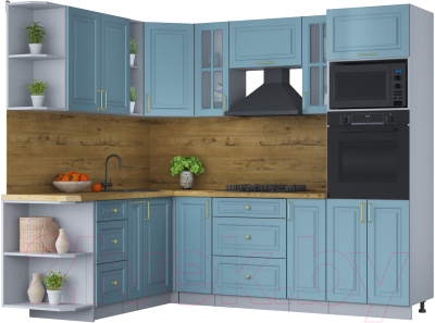 Кухонный гарнитур Интерлиния Мила Шато 1.88x2.4 ВТ левая (океан/океан/дуб бунратти) - фото