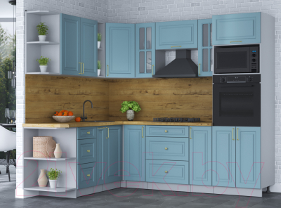 Кухонный гарнитур Интерлиния Мила Шато 1.88x2.4 ВТ левая (океан/океан/дуб бунратти)