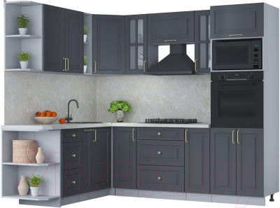 Кухонный гарнитур Интерлиния Мила Шато 1.88x2.4 ВТ левая (пепел/пепел/опал светлый) - фото