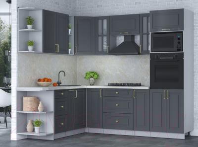 Кухонный гарнитур Интерлиния Мила Шато 1.88x2.4 ВТ левая (пепел/пепел/опал светлый)