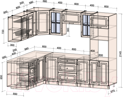 Готовая кухня Интерлиния Мила Шато 1.88x2.6 ВТ левая