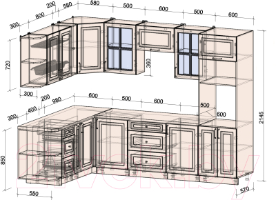 Готовая кухня Интерлиния Мила Шато 1.88x2.8 ВТ левая