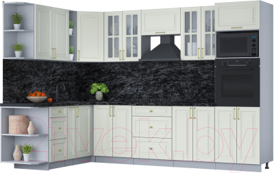 Кухонный гарнитур Интерлиния Мила Шато 1.88x3.0 ВТ левая (белый/белый/кастилло темный) - фото